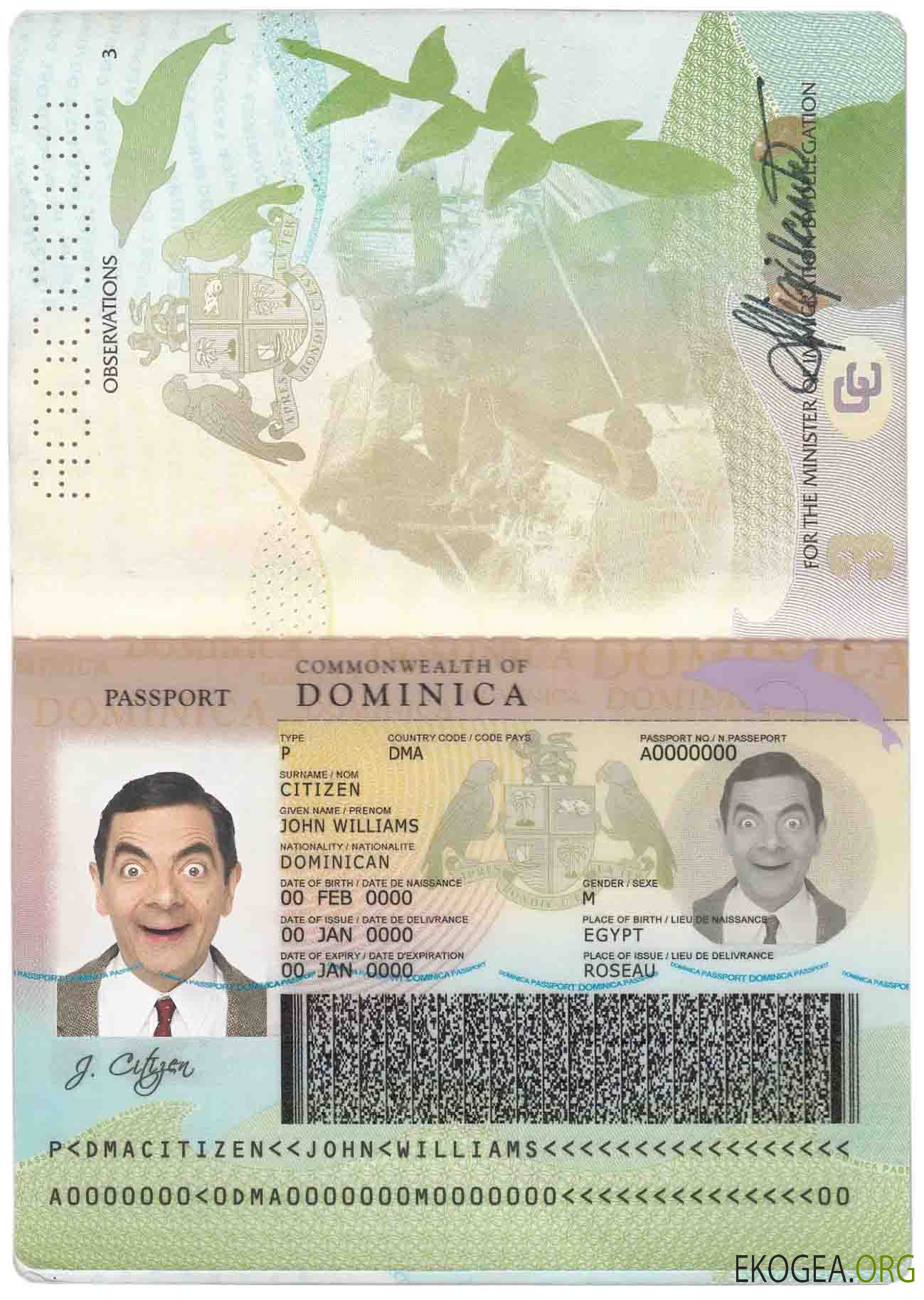 Passeport de la Dominique template Passeport de la Dominique template
